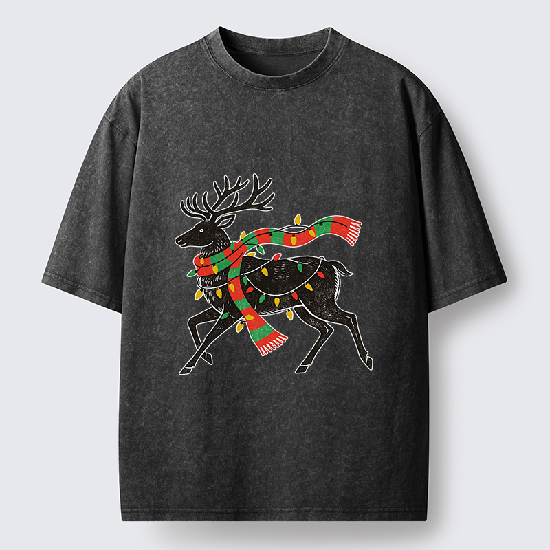 Tokyo-Tiger Christmas Light Reindeer Washed T-Shirt