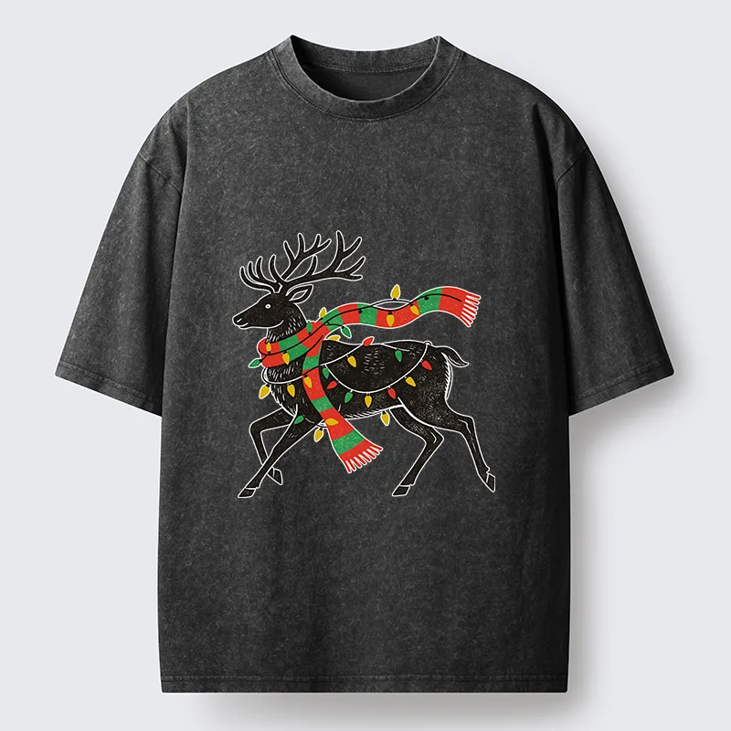 Tokyo-Tiger Christmas Light Reindeer Washed T-Shirt