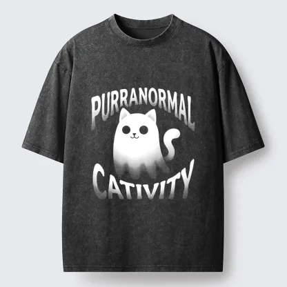 Tokyo‑Tiger Funny Ghost Cat Meme Washed T‑Shirt