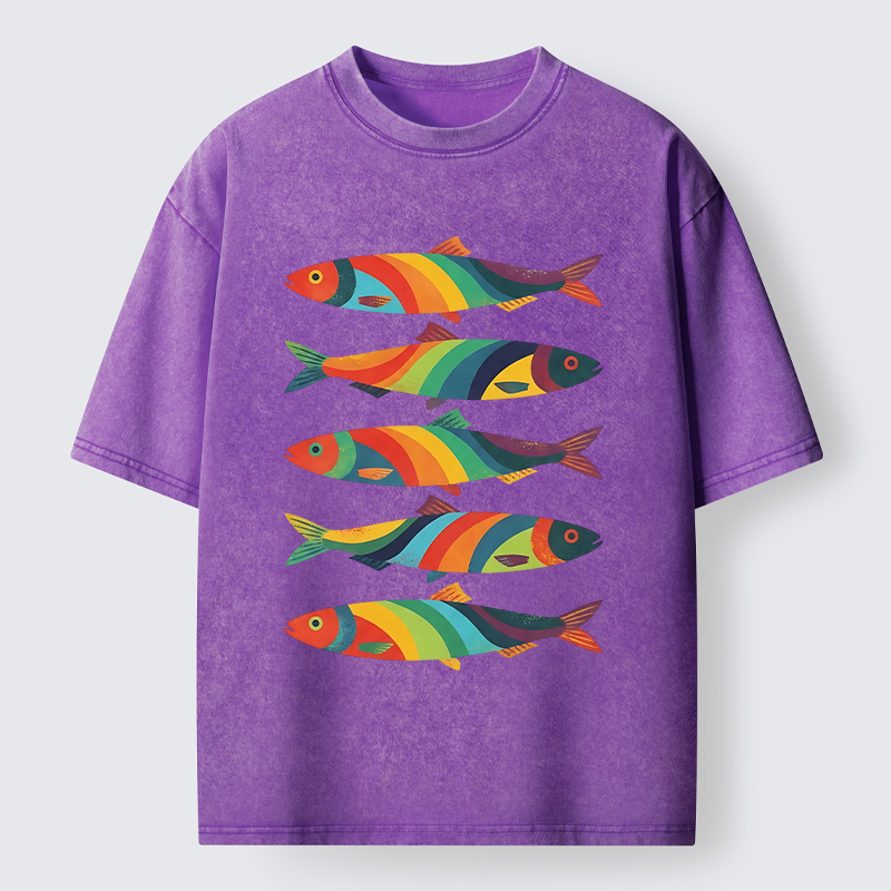 Tokyo-Tiger Bright Colorful Fish Washed T-Shirt