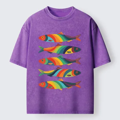 Tokyo-Tiger Bright Colorful Fish Washed T-Shirt