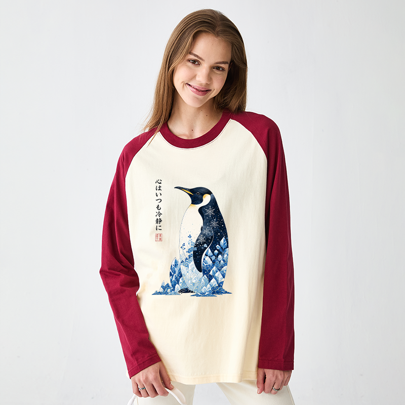 Tokyo-Tiger Keep Calm Penguin Raglan Long Sleeve T-shirt
