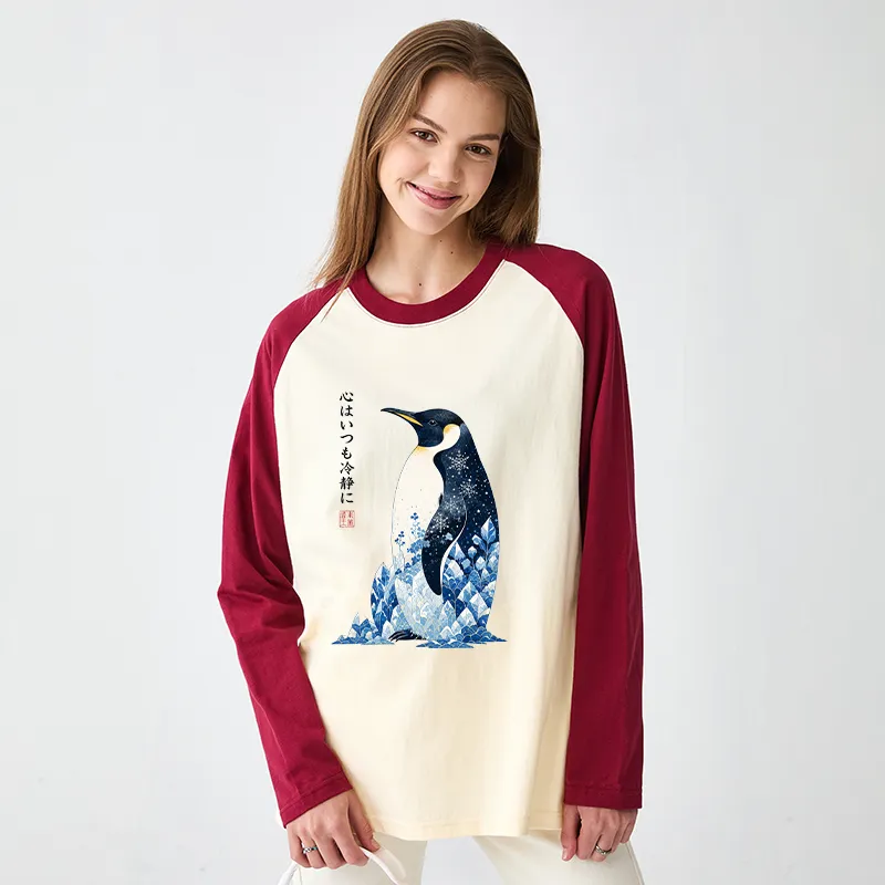 Tokyo-Tiger Keep Calm Penguin Raglan Long Sleeve T-shirt