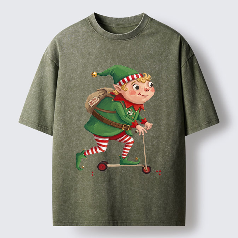 Tokyo-Tiger Christmas Elf Scooter Ride Washed T-Shirt
