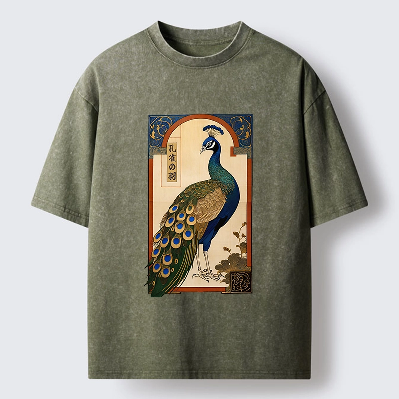 Tokyo‑Tiger Noble Peacock Art Washed T‑Shirt