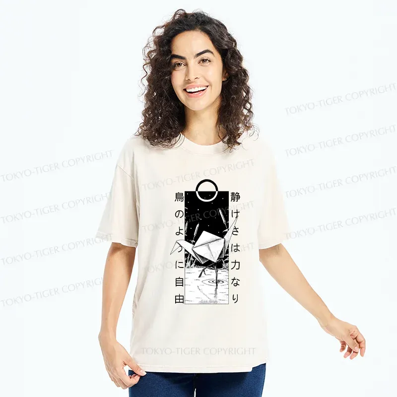 Tokyo-Tiger Funny Paper Crane Washed T-Shirt