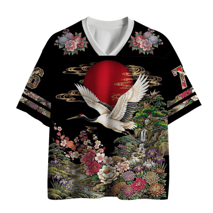 Tokyo-Tiger Japanese Sun Peony Crane Mesh Jersey