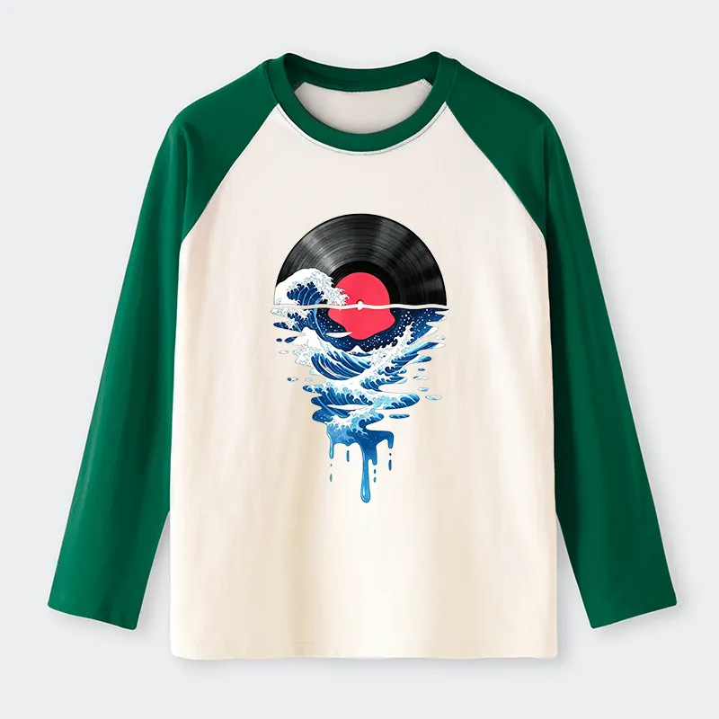 Tokyo-Tiger Vinyl Records And Waves Raglan Long Sleeve T-shirt