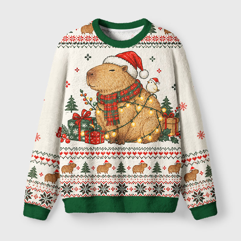 Tokyo-Tiger Cute Winter Capybara Fuzzy Christmas Ugly Sweatshirt
