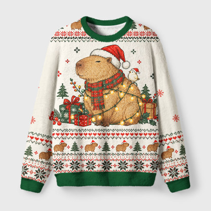 Tokyo-Tiger Cute Winter Capybara Fuzzy Christmas Ugly Sweatshirt