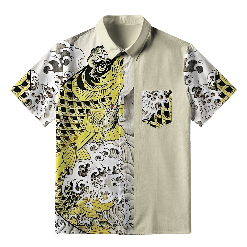 Tokyo-Tiger Funny Frog Riding Koi Button-up Shirt
