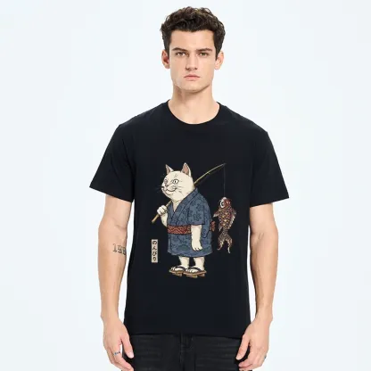 Tokyo-Tiger Kimono Cat Fishing Koi Fish Art Classic T-Shirt