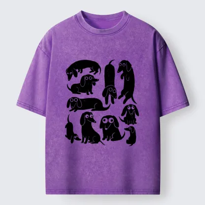 Tokyo-Tiger Cute Dachshund Crew Washed T-Shirt