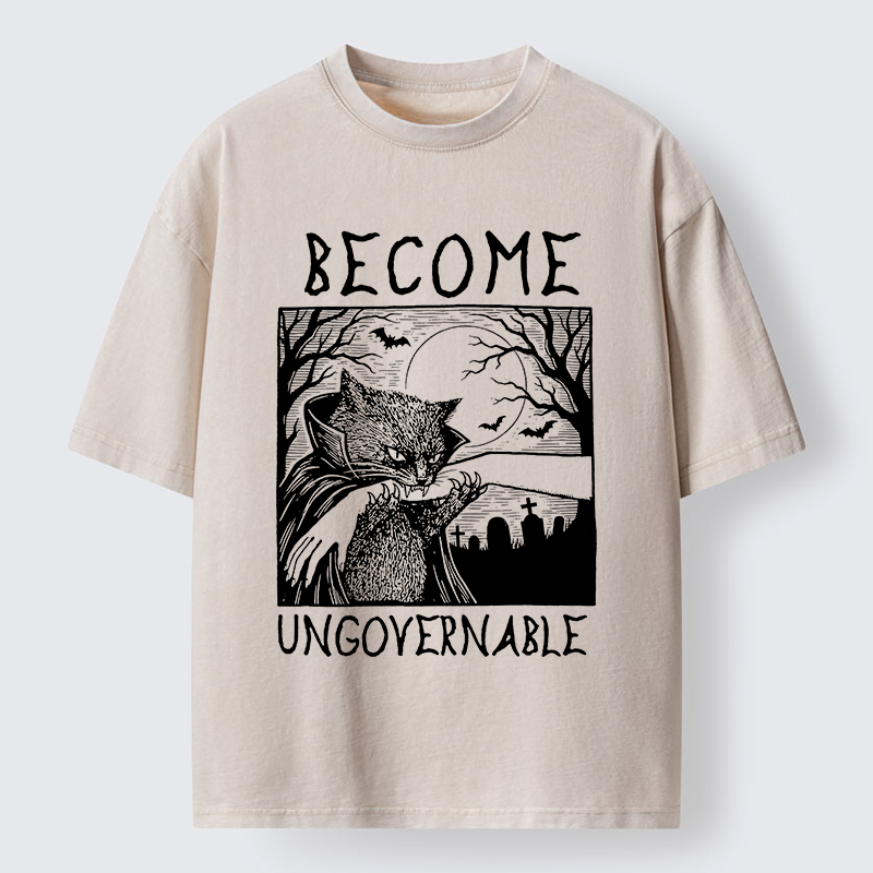 Tokyo‑Tiger Creepy Night Cat Washed T‑Shirt