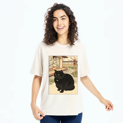 Tokyo‑Tiger Fat Cat In The Yard Washed T‑Shirt