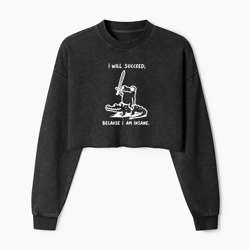 Tokyo-Tiger Warrior Frog Funny Meme Washed Crop Sweatshirt