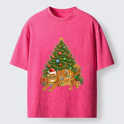 Tokyo‑Tiger Christmas Cat Chaos Washed T‑Shirt