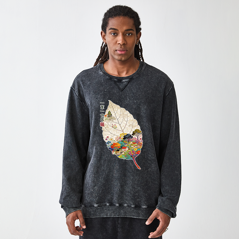 Tokyo-Tiger One Leaf Holds A Tiny Colorful World Washed Terry Sweatshirt