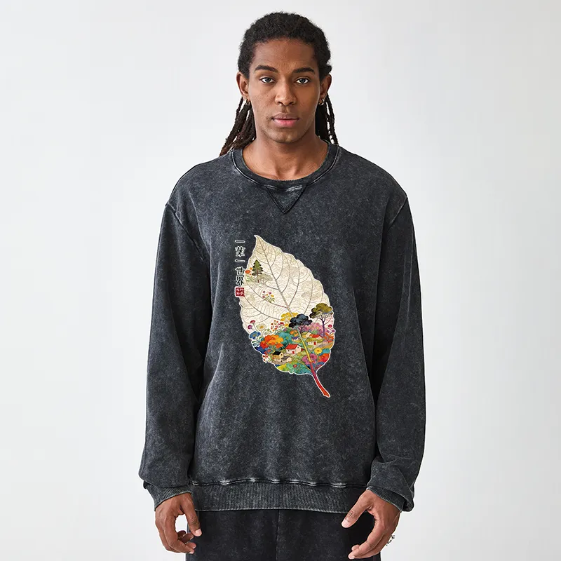 Tokyo-Tiger One Leaf Holds A Tiny Colorful World Washed Terry Sweatshirt