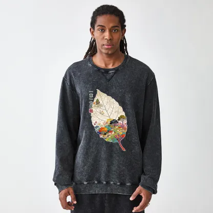 Tokyo-Tiger One Leaf Holds A Tiny Colorful World Washed Terry Sweatshirt