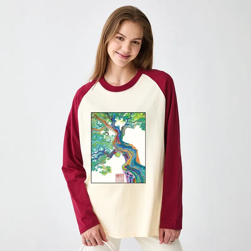 Tokyo-Tiger Colorful Magic Tree Raglan Long Sleeve T-shirt