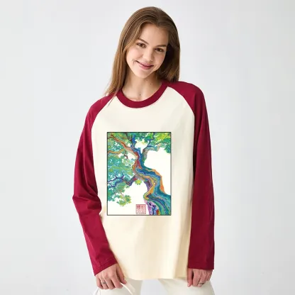 Tokyo-Tiger Colorful Magic Tree Raglan Long Sleeve T-shirt