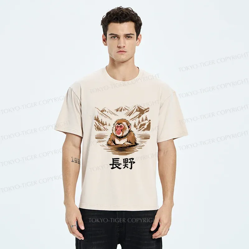 Tokyo-Tiger Monkey In Nagano Washed T-Shirt