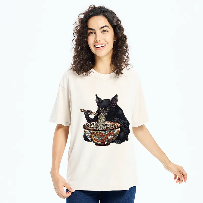 Tokyo-Tiger Bat Eating Ramen Washed T-Shirt