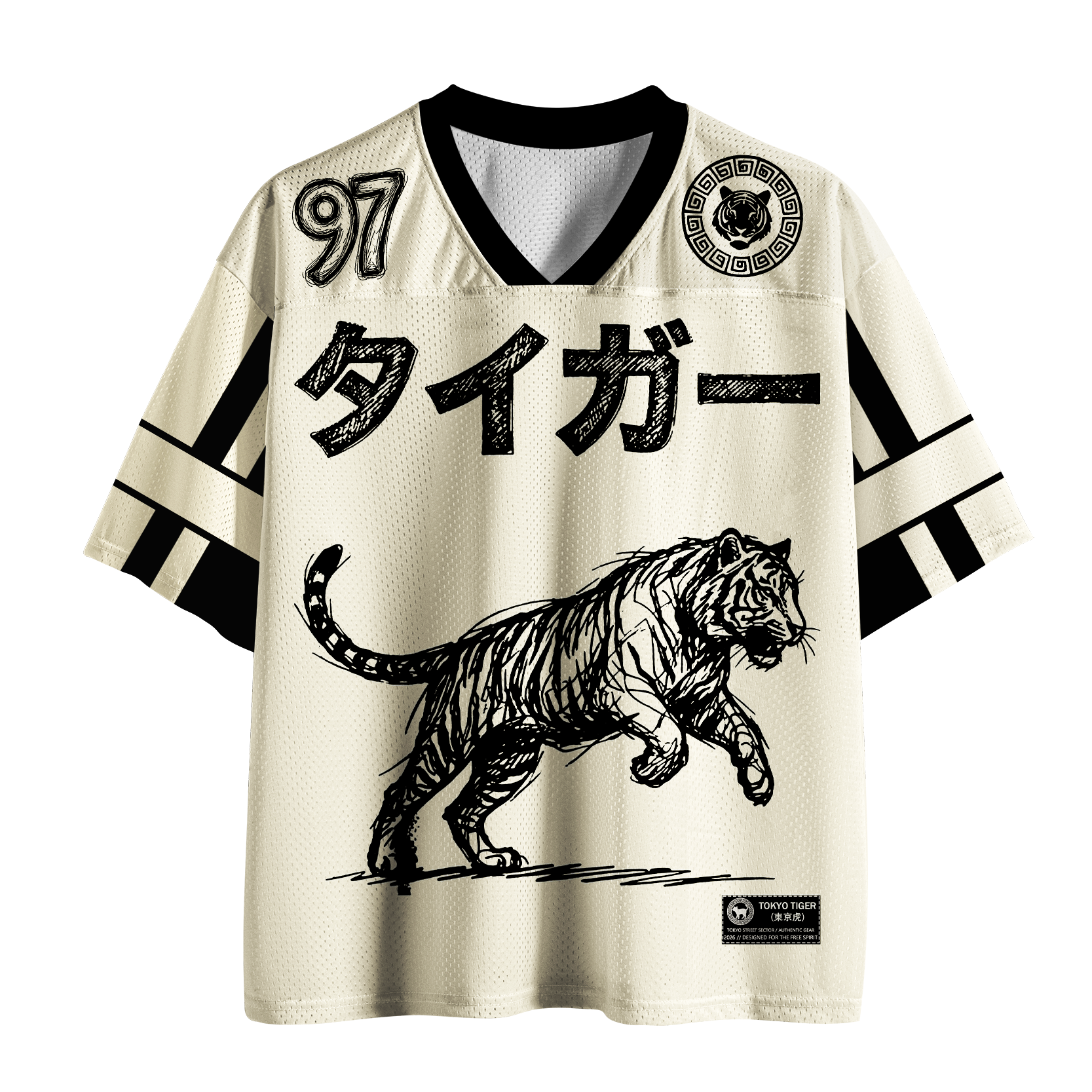 Tokyo-Tiger Monochrome Tiger Line Art Mesh Jersey