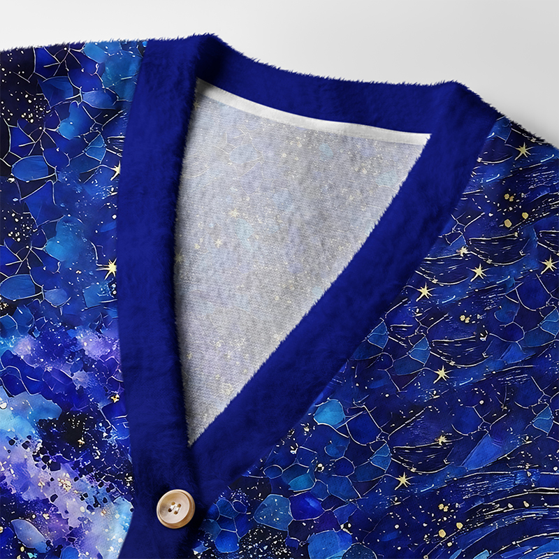 Tokyo-Tiger Ocean Under Swirling Stars Ugly Cardigan Sweater
