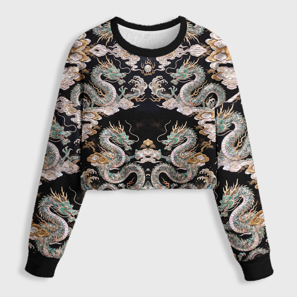 Tokyo-Tiger Mystic Dragon Of The Night Sky Women's Fuzzy Cropped Sweatshirt