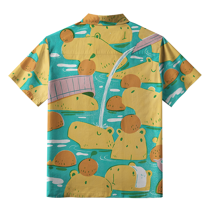 Tokyo-Tiger Cute Capybaras Taking A Bath Button-up Shirt