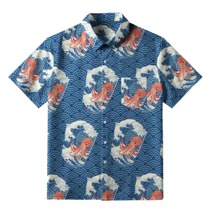 Tokyo-Tiger Great Wave Off Octopus Button-up Shirt