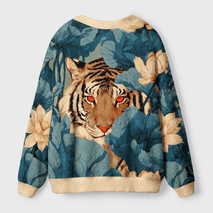 Tokyo-Tiger Jungle Whisper: Silent Tiger Ugly Cardigan Sweater