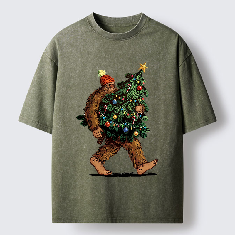 Tokyo-Tiger Monster Carrying Christmas Tree Washed T-Shirt