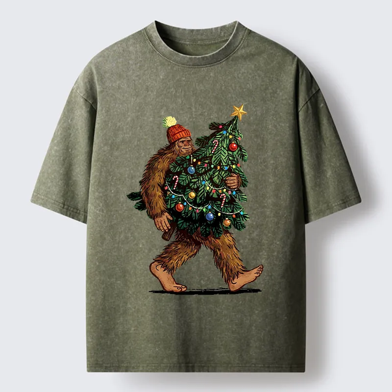 Tokyo-Tiger Monster Carrying Christmas Tree Washed T-Shirt