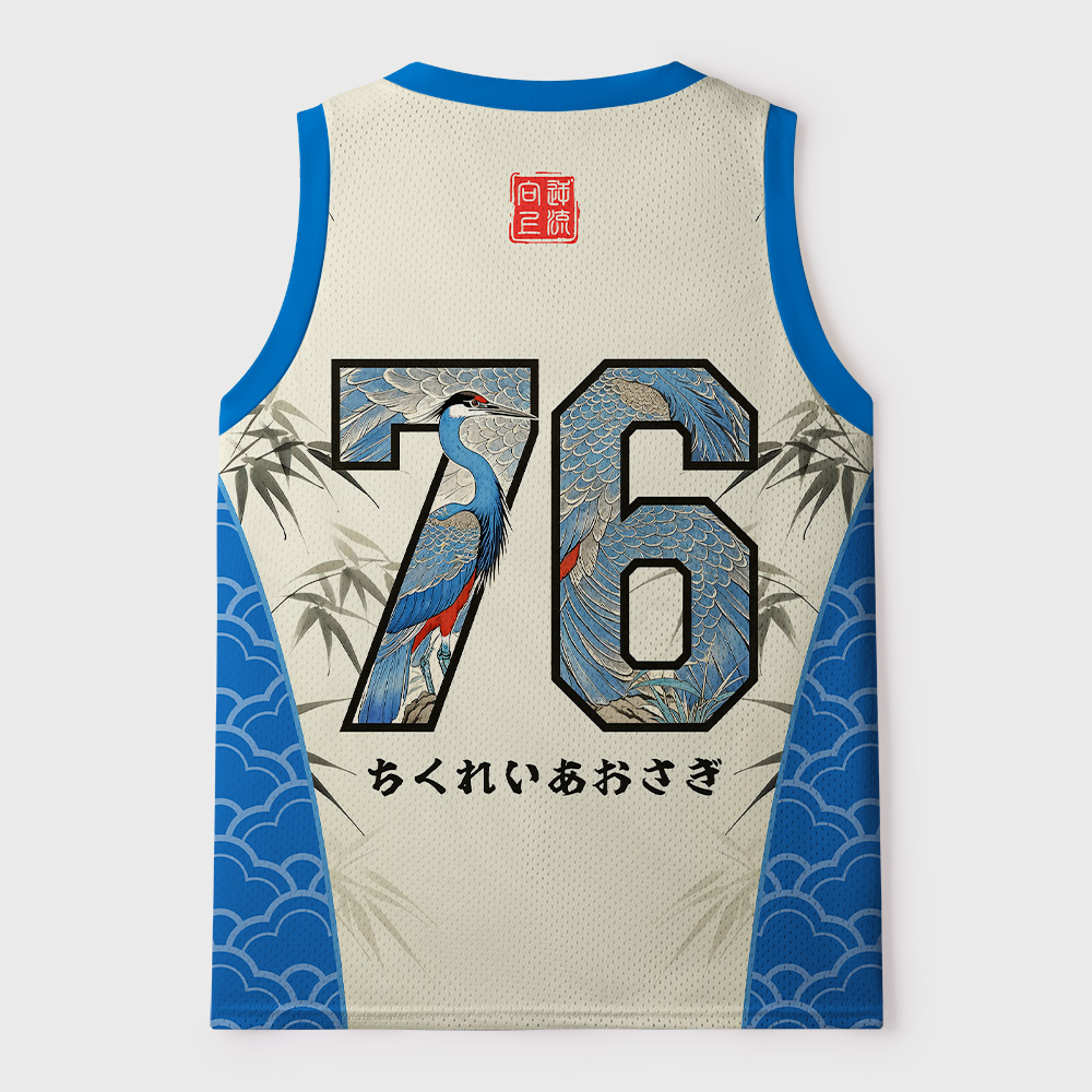 Tokyo-Tiger Bamboo Blue Heron Mesh Tank Top