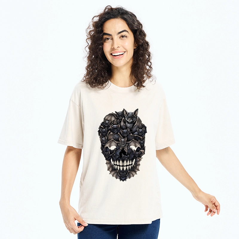 Tokyo‑Tiger Dark Bat Skull Art Washed T‑Shirt