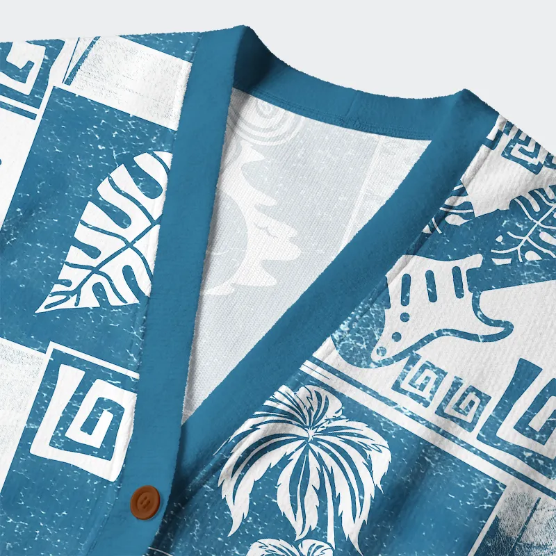 Tokyo-Tiger Tropical Island Collage Ugly Cardigan Sweater