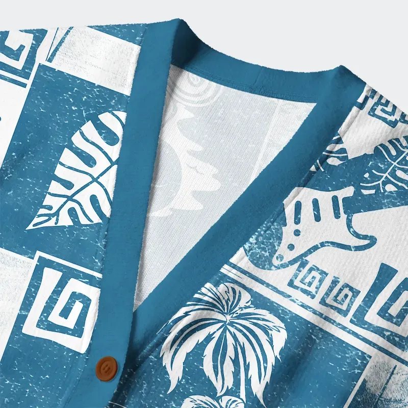 Tokyo-Tiger Tropical Island Collage Ugly Cardigan Sweater