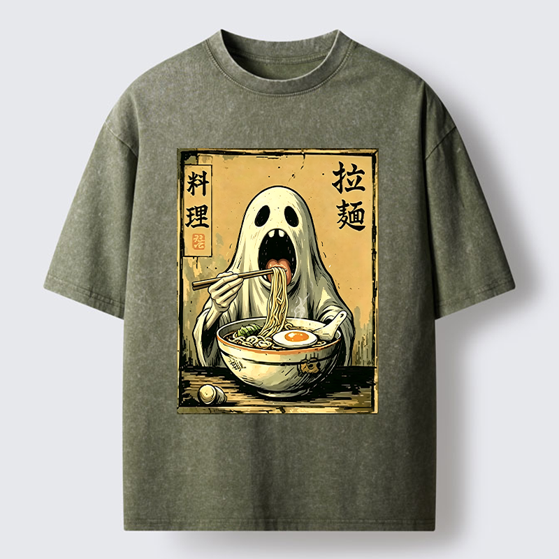 Tokyo‑Tiger Ghost Ramen Meme Washed T‑Shirt