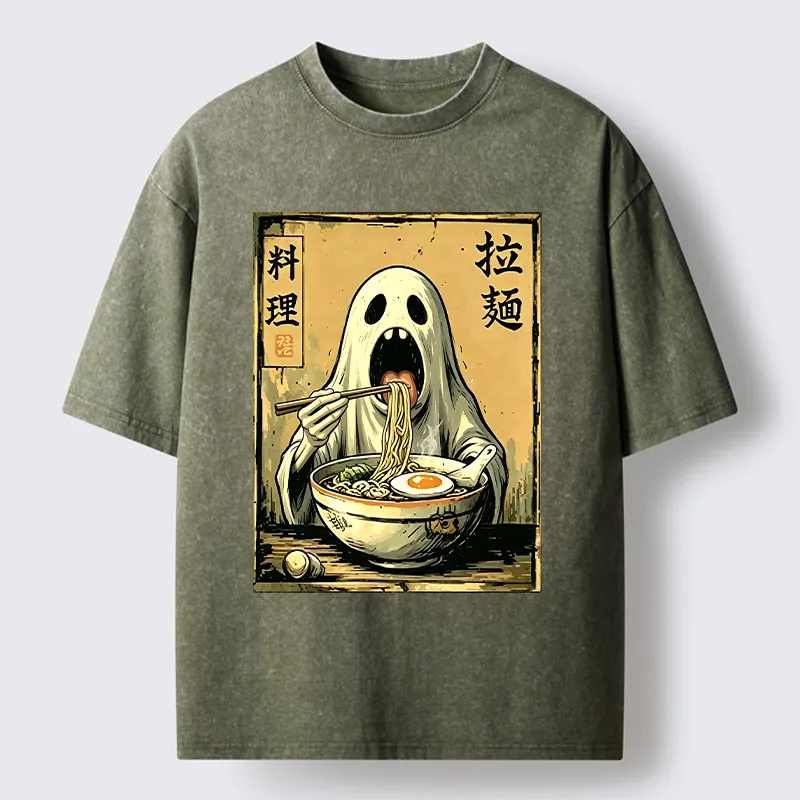 Tokyo‑Tiger Ghost Ramen Meme Washed T‑Shirt