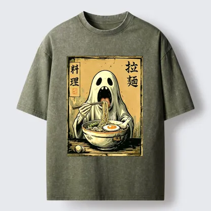 Tokyo‑Tiger Ghost Ramen Meme Washed T‑Shirt