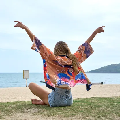 Tokyo-Tiger Japanese Cat Fishing Kimono Cardigan