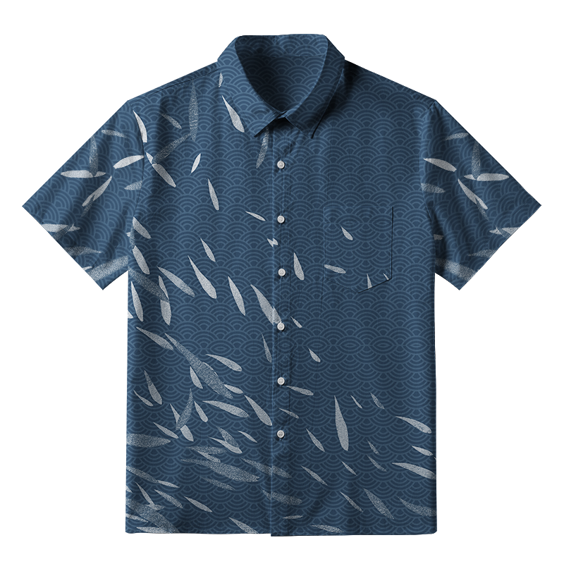 Tokyo-Tiger Falling Leaves And Ripples Button-up Shirt