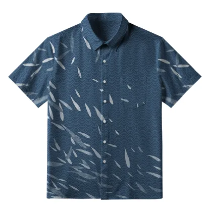 Tokyo-Tiger Falling Leaves And Ripples Button-up Shirt