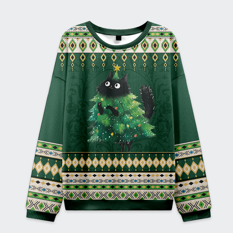 Tokyo-Tiger Funny Christmas Tree Cat Christmas Ugly Sweatshirt
