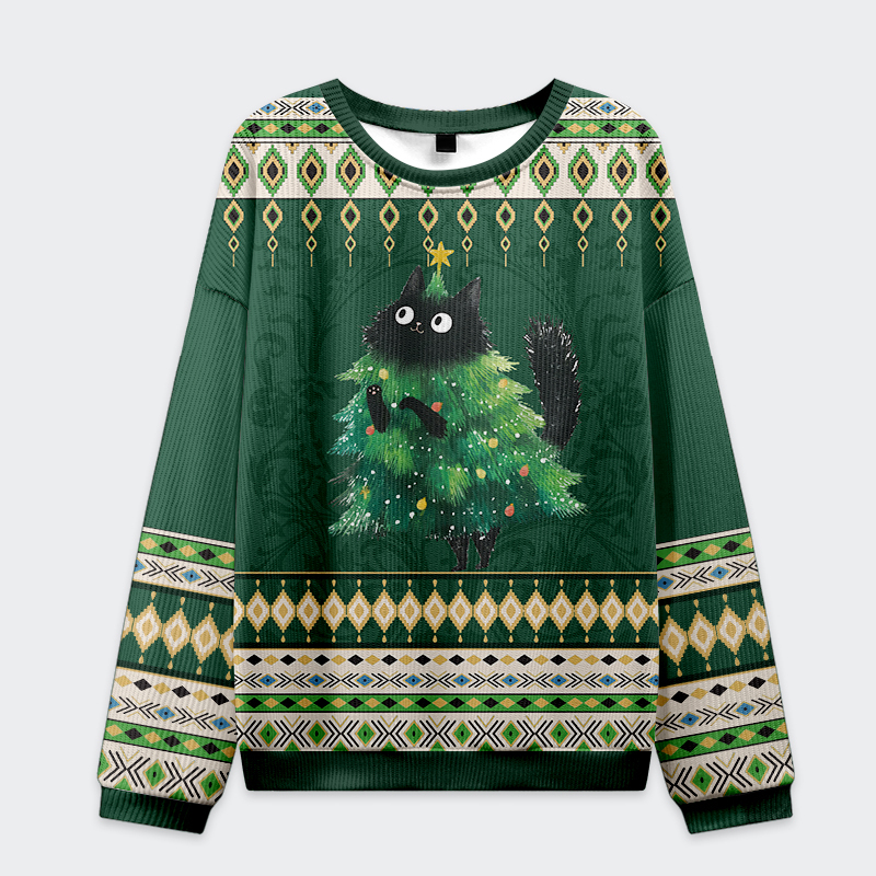 Tokyo-Tiger Funny Christmas Tree Cat Christmas Ugly Sweatshirt