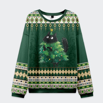 Tokyo-Tiger Funny Christmas Tree Cat Christmas Ugly Sweatshirt