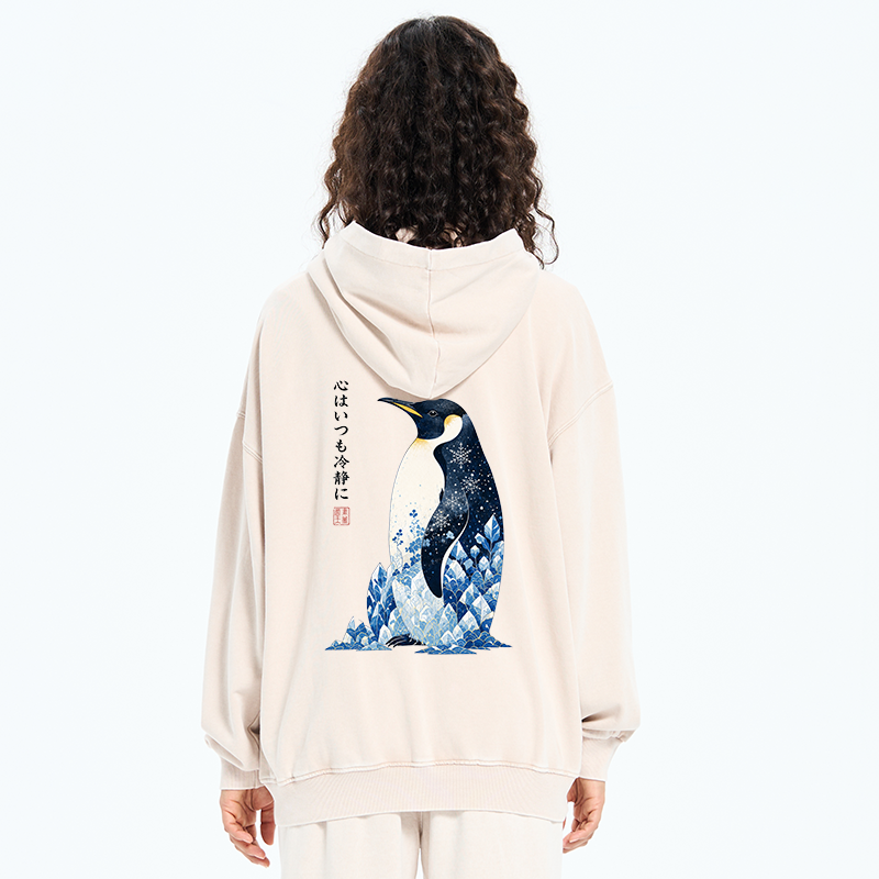 Tokyo-Tiger Keep Calm Penguin Washed Zip Hoodie
